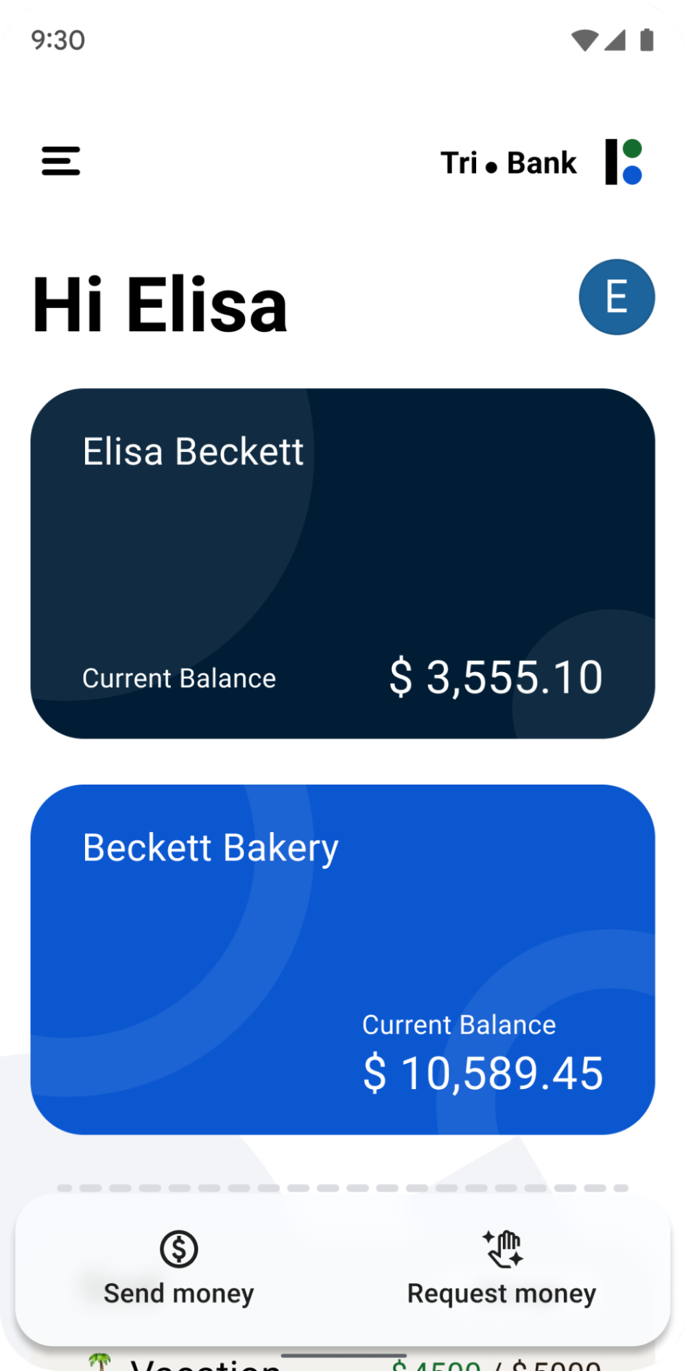Captura de pantalla de una app de banca móvil