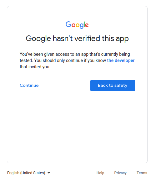 Google&#39;ın test aşamasındaki bir uygulamayı doğrulamadığını belirten uyarı mesajı.