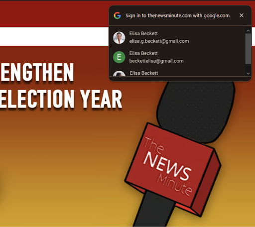 Screenshot halaman web The News Minute menggunakan Login dengan Google One Ketuk.