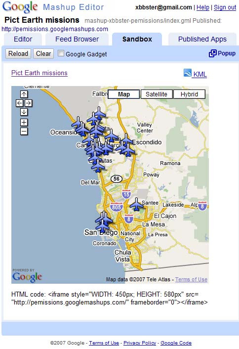mashup Earth in Google Sandbox