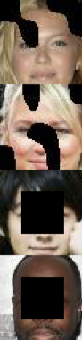Quatro imagens. Cada imagem é
uma foto de um rosto com algumas áreas substituídas
por preto.