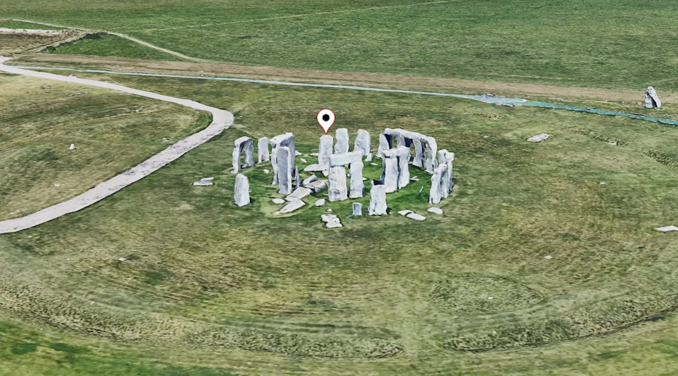 一个带有白色图钉标记的 3D 地图场景，用于说明标记的默认放置位置。