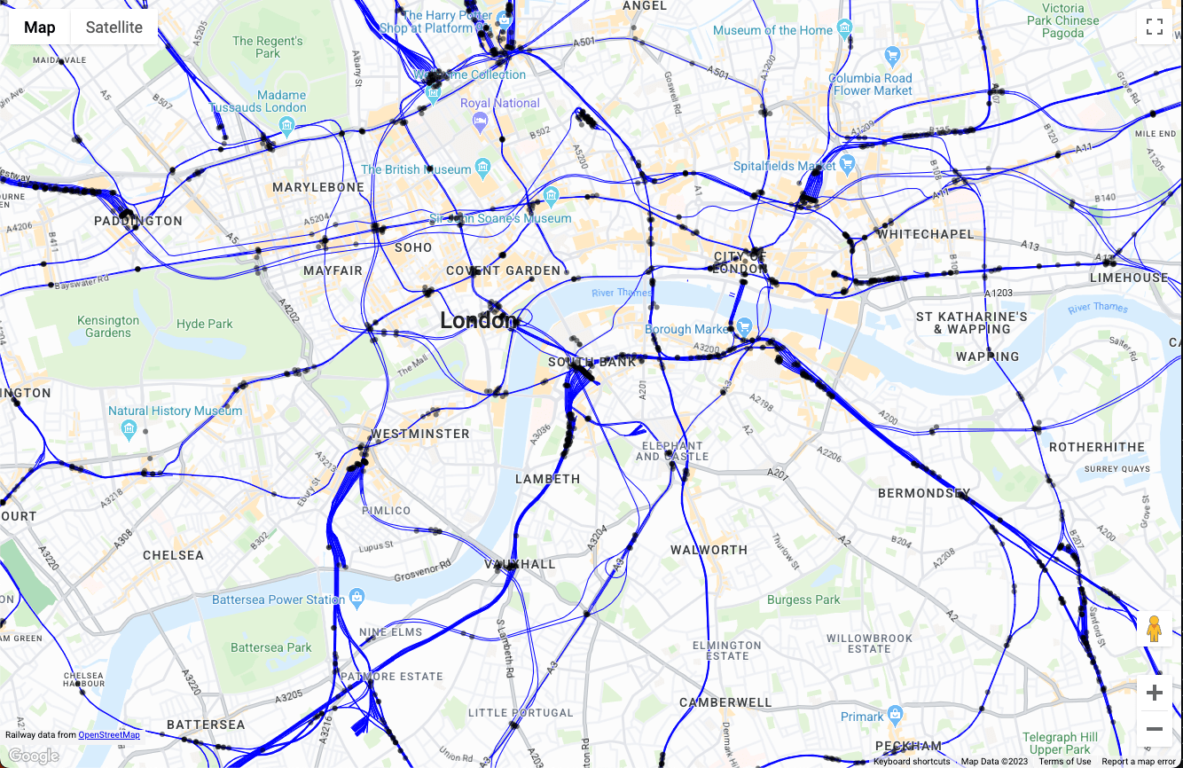 mapa de ferrocarriles de Londres