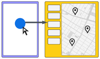 A map with a blue dot that links to a map in a new window.