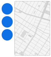 A map with blue dots next to it