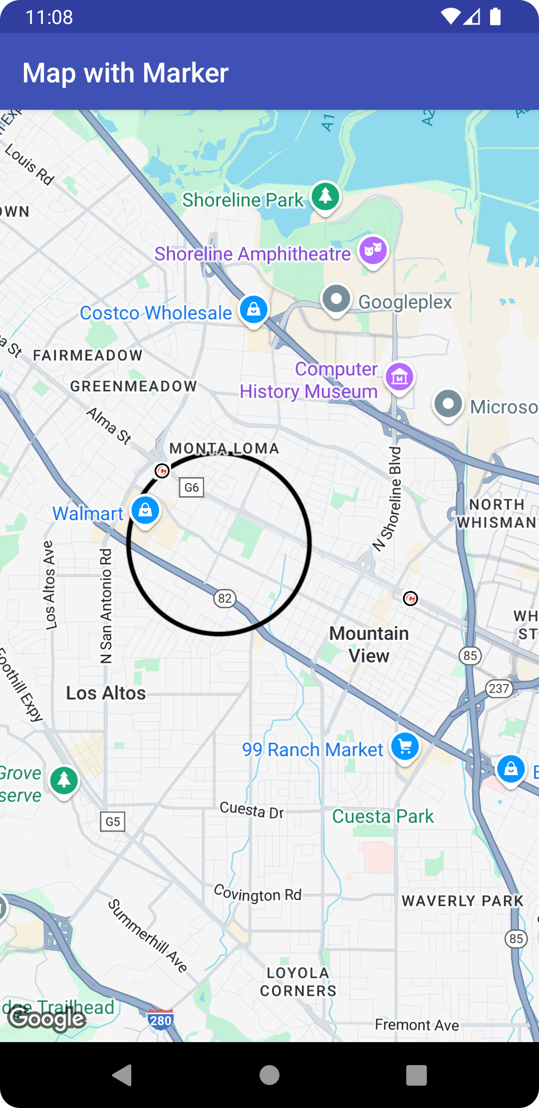 แผนที่ที่มีวงกลม