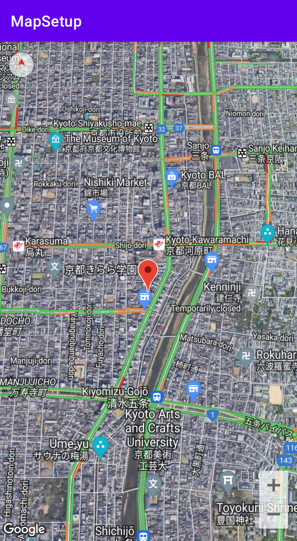 Bản đồ Kyoto với chế độ cài đặt bản đồ đã được định cấu hình.