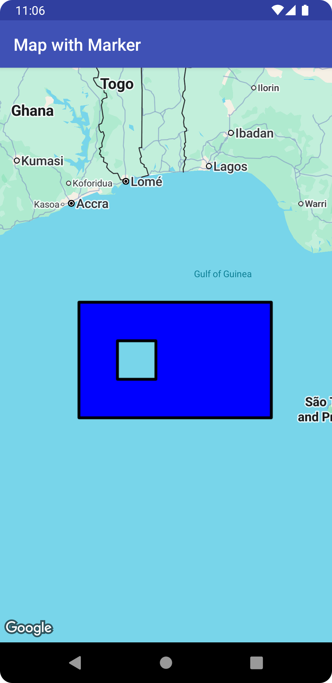 Mapa com uma polilinha em retângulo vazio