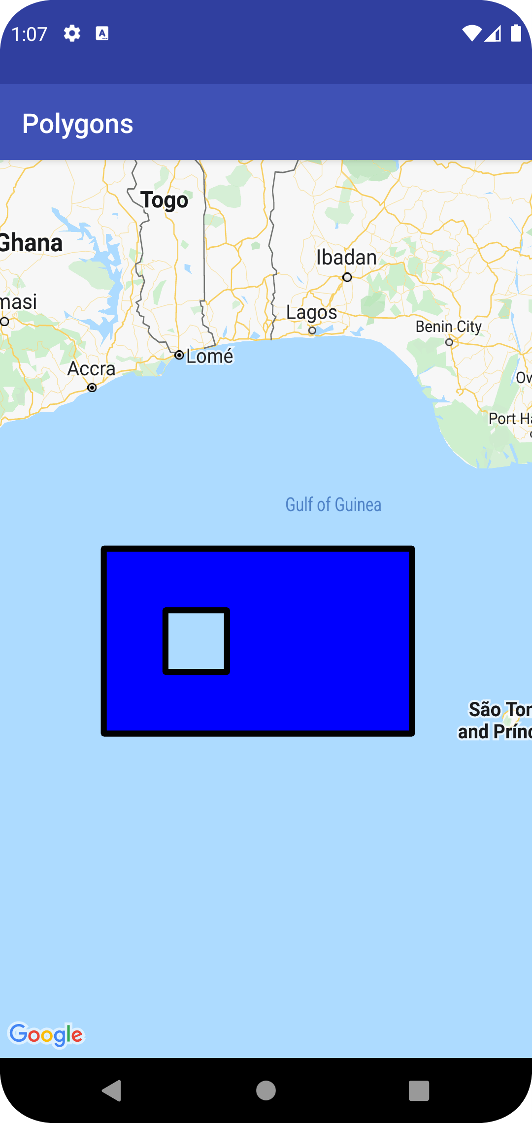 Mappa con una polilinea a forma di rettangolo vuoto