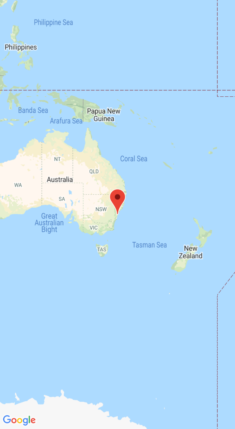 Zrzut ekranu z mapą i znacznikiem wyśrodkowanym na Sydney w Australii.