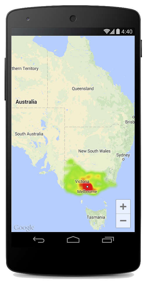 Eine Karte mit einer Heatmap, auf der die Standorte von Polizeidienststellen zu sehen sind