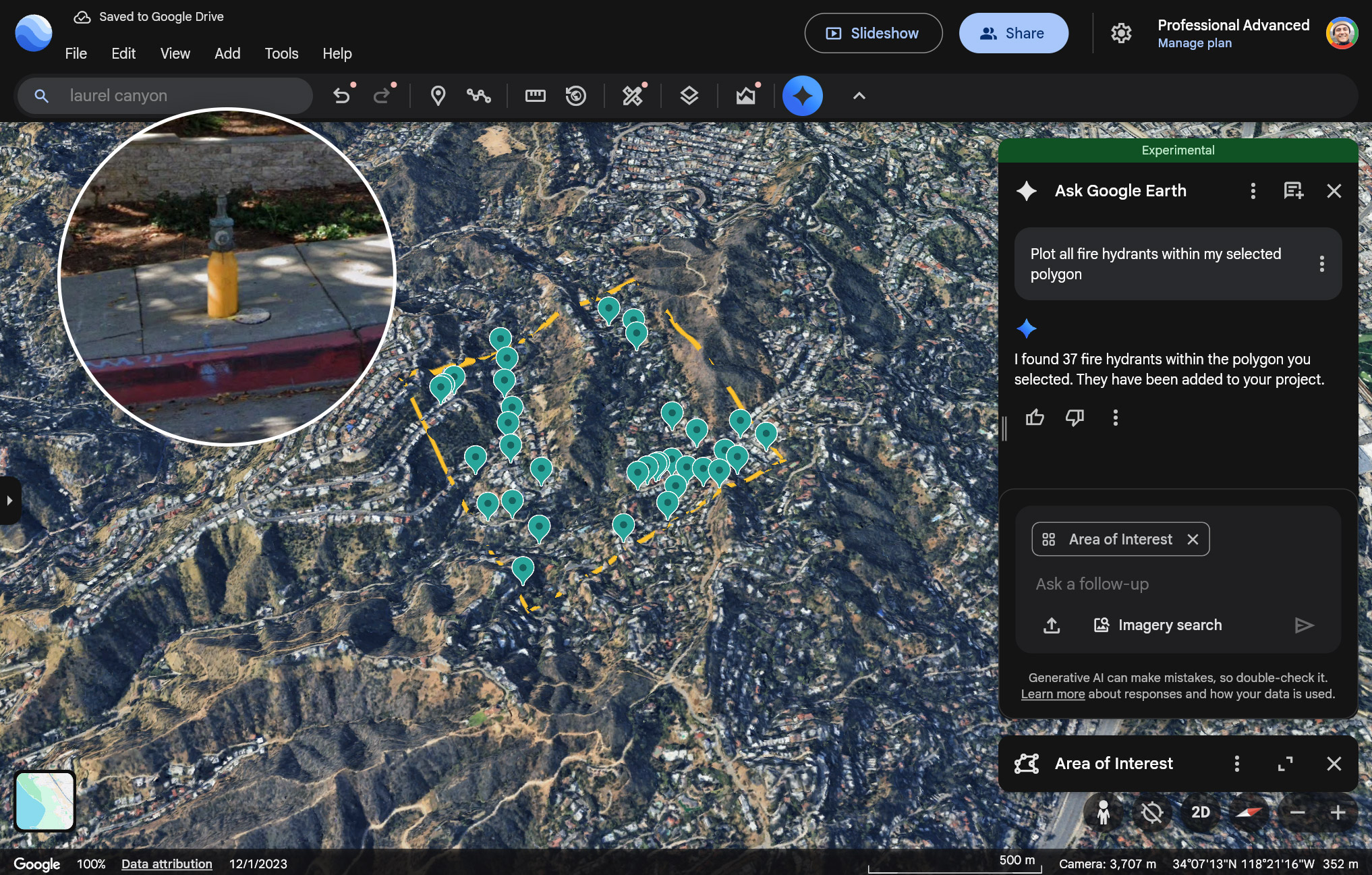 Screenshot of imagery insights in Google
Earth
