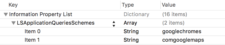 Configurazione LSApplicationQuerySchemes in
Codice X