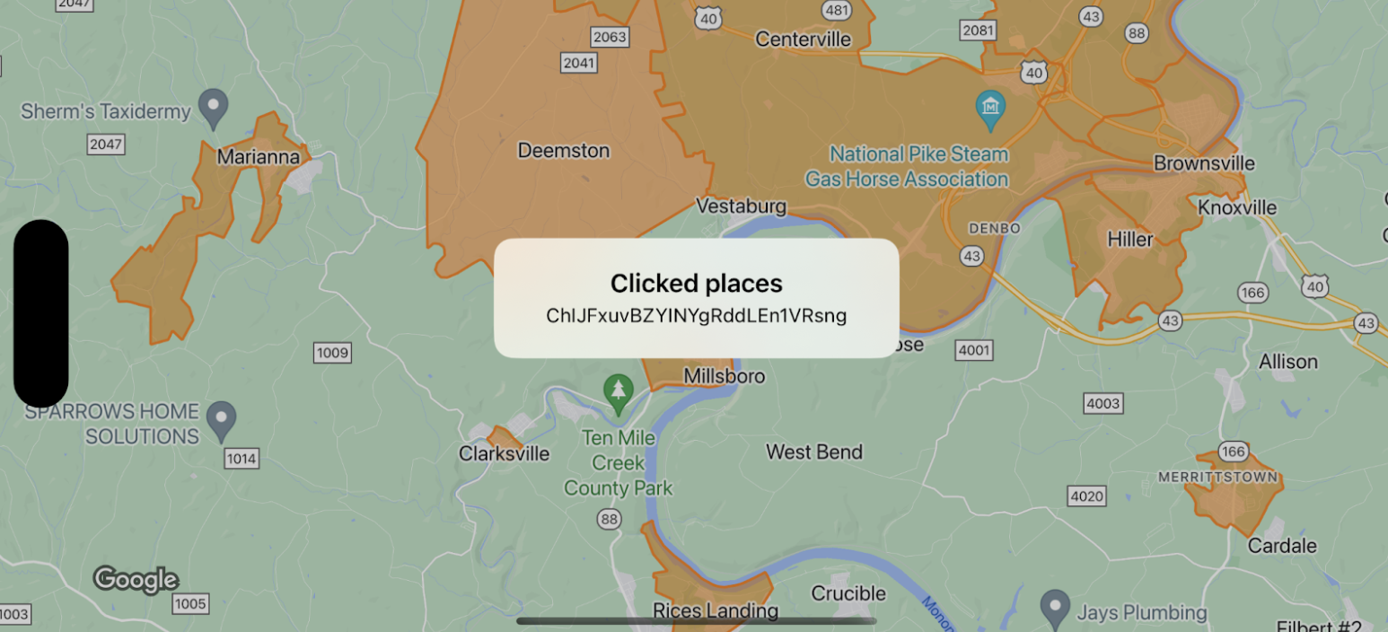 Diagram przedstawiający kliknięty wielokąt ograniczający na mapie