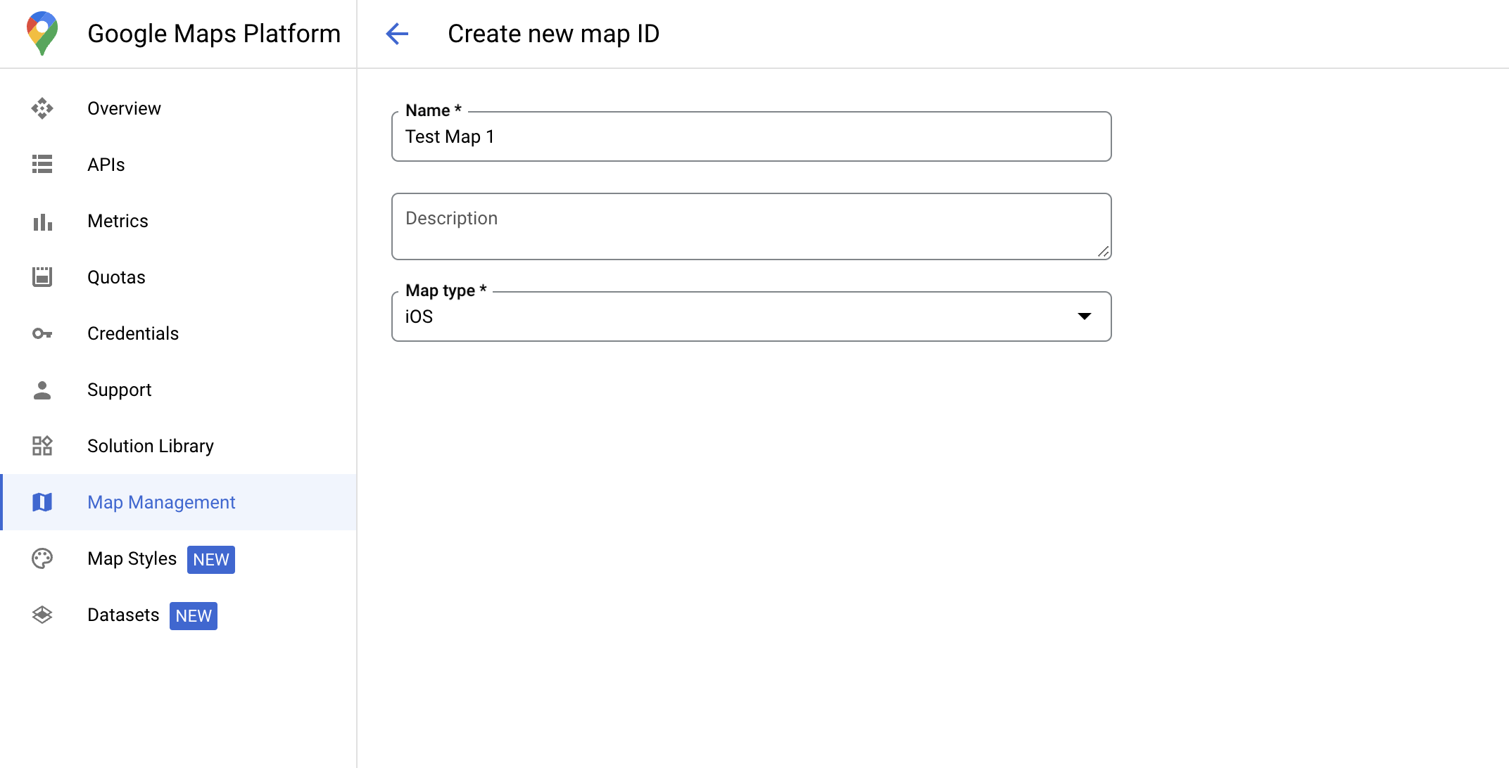 创建地图 ID 的屏幕截图