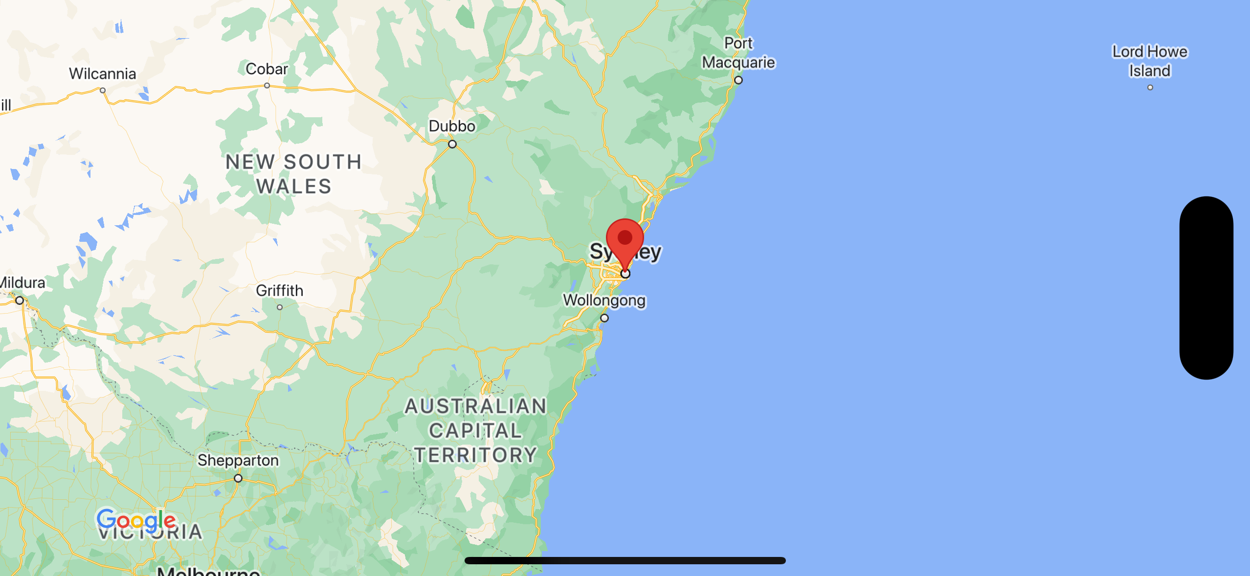 显示悉尼地图和标记的屏幕截图