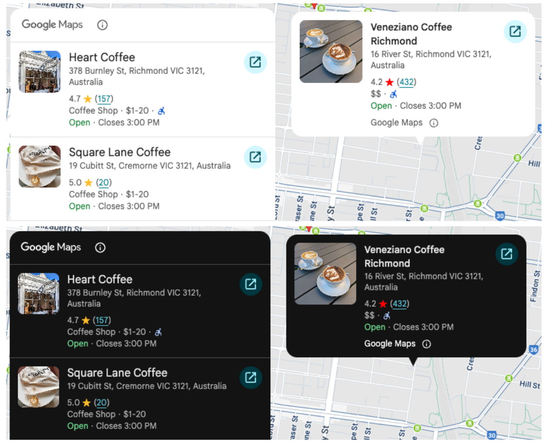 Размещает элементы UI Kit в светлом и темном режимах