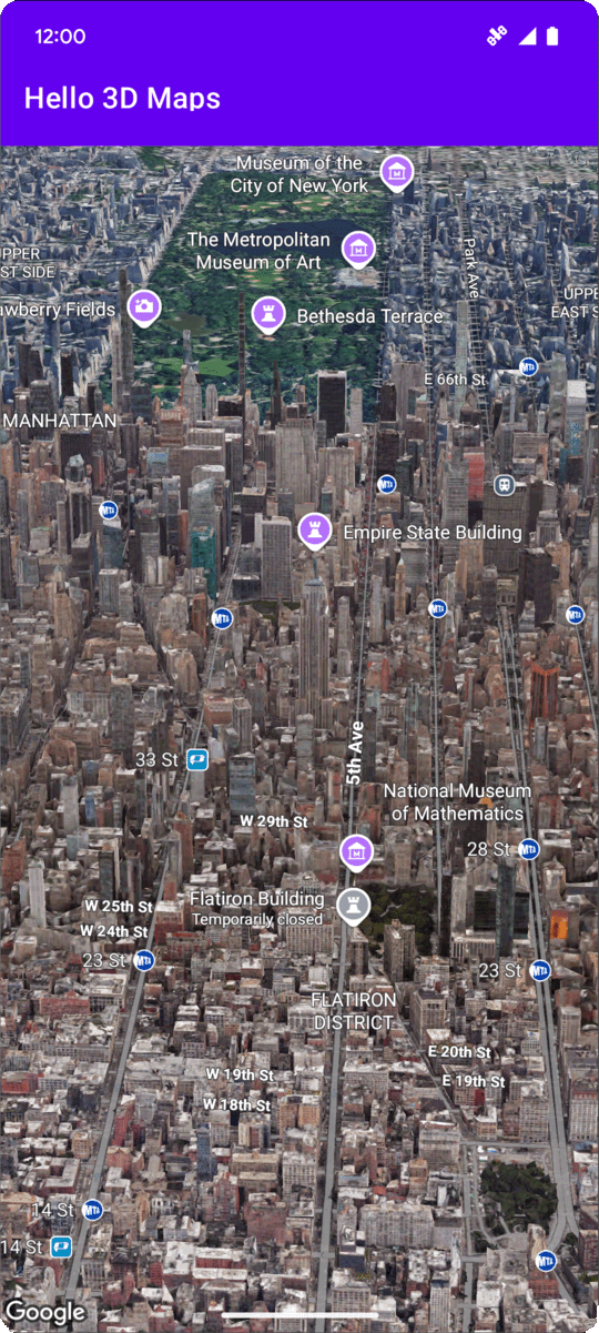 显示纽约市的 3D 地图