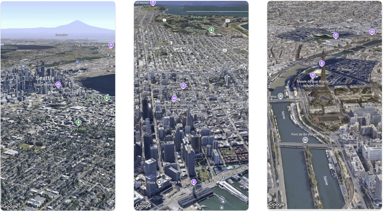 Einfache Karten von Seattle, San Francisco und Paris Einfache Karten von Seattle, San Francisco und Paris