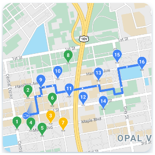 地図上に複数の車両の場所を示す画像