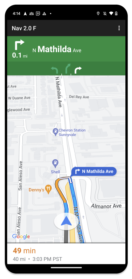 An Android phone that displays the same route as an overview.