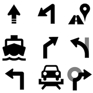 Navigation SDK tarafından sağlanan, oluşturulmuş simgelerin küçük bir listesi.