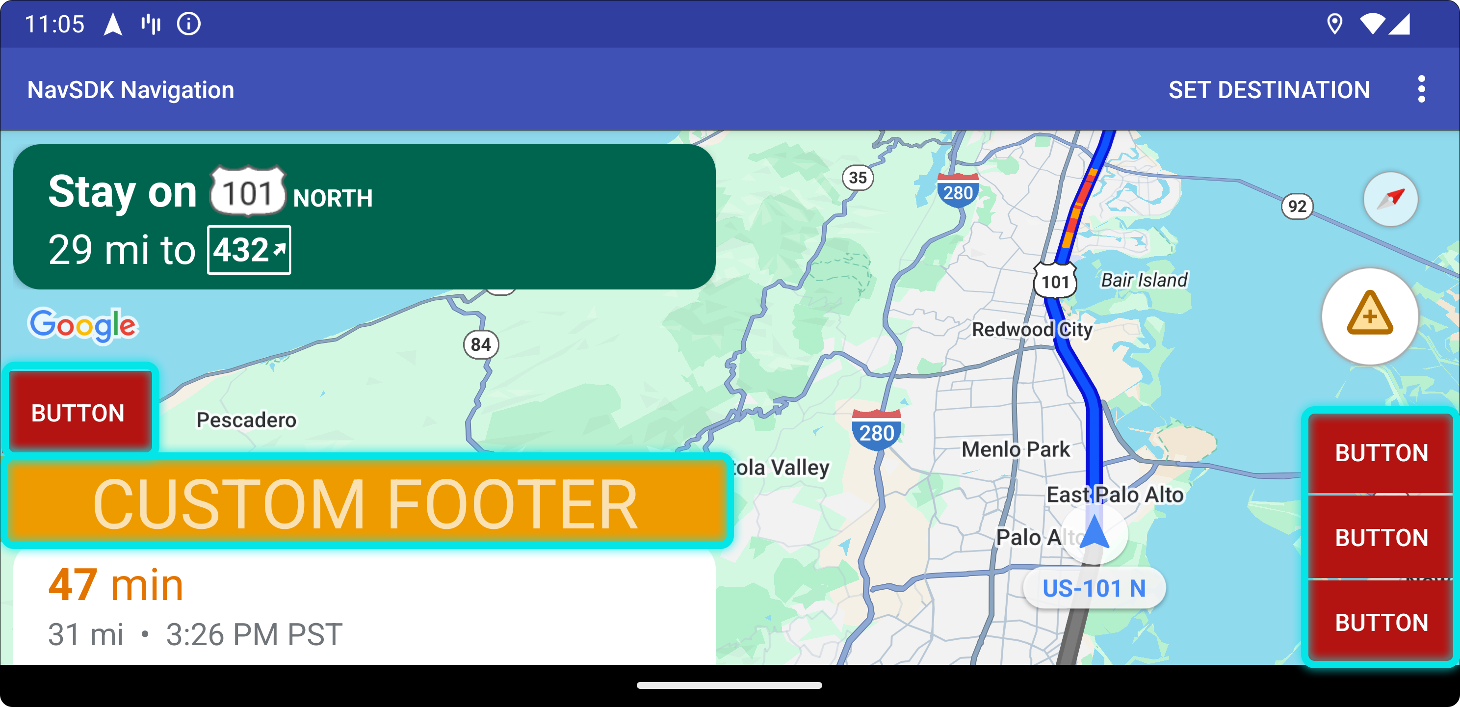Custom control positions for landscape orientation.