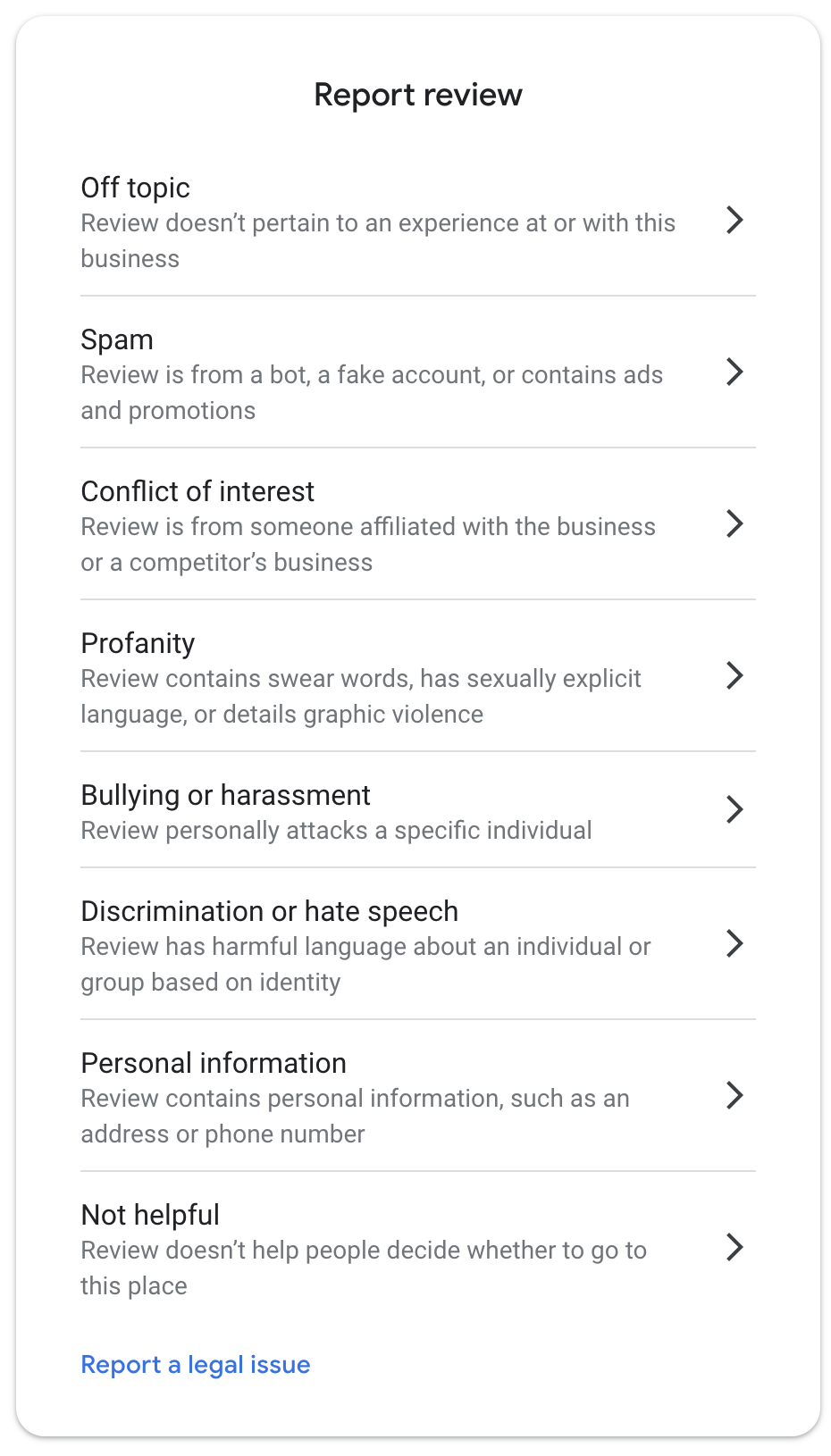 A página da Web &quot;Informar um problema&quot;.