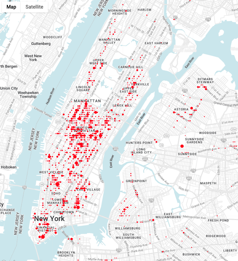 查詢結果會以著色地圖的形式顯示在 Geo Viz 中。