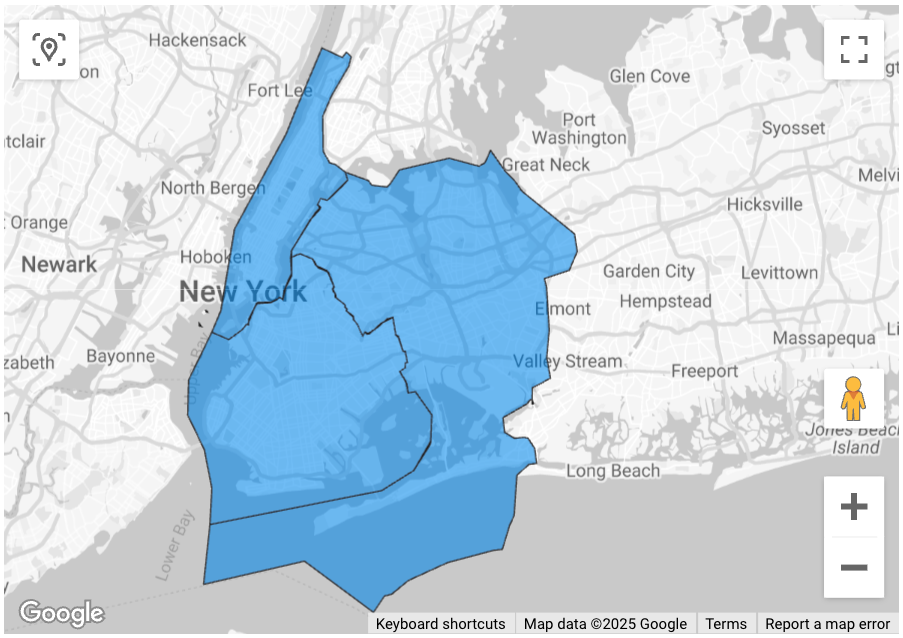 Mapa preenchido para filtrar lojas de conveniência e supermercados acessíveis para cadeirantes em Nova York.