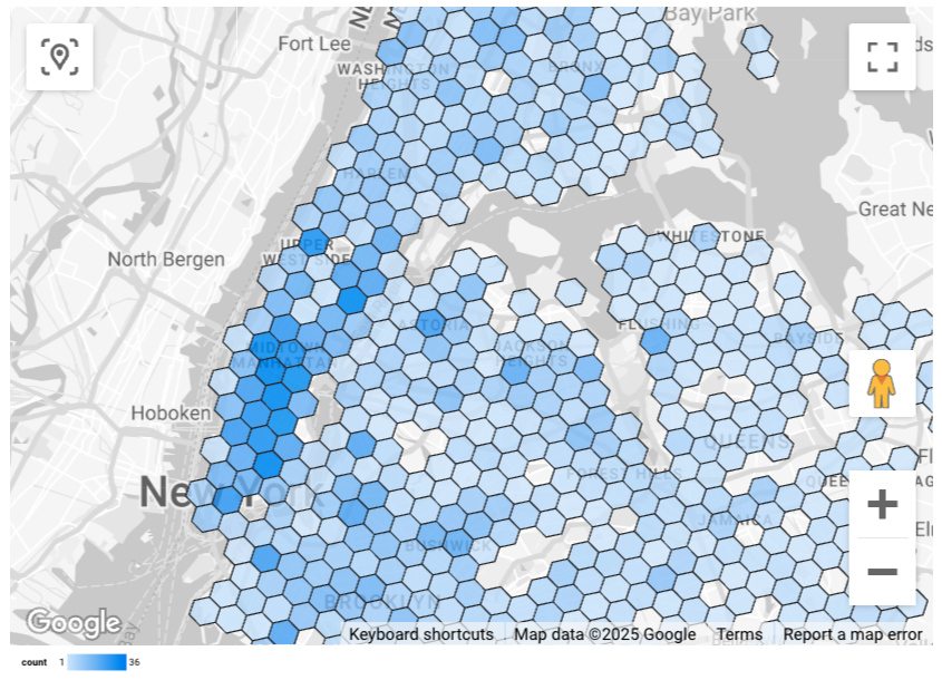 Mapa completado para filtrar tiendas de conveniencia y supermercados accesibles para sillas de ruedas en la ciudad de Nueva York.