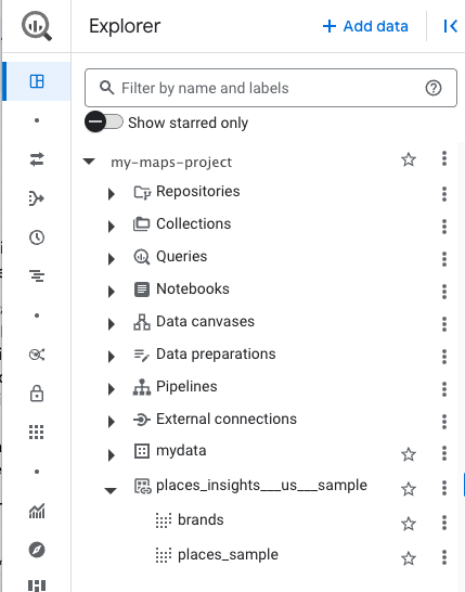 Data clean room de Nova York, Estados Unidos, no painel do BigQuery Explorer.