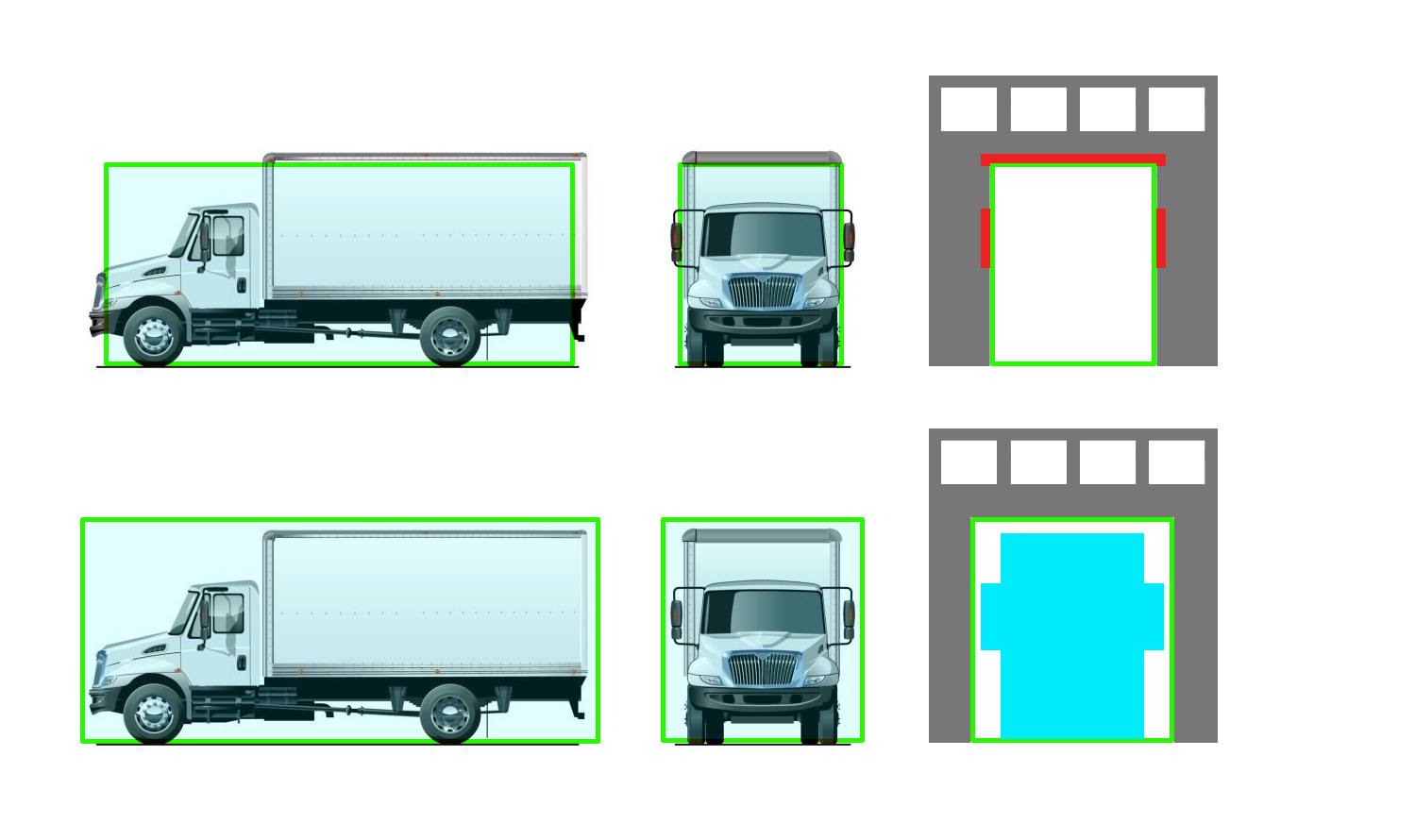 Размеры грузовика и подземного перехода A diagram illustrating the dimensions of a truck against the dimensions of an underpass