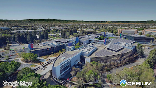 Renderowany obraz z logo Google i Cesium