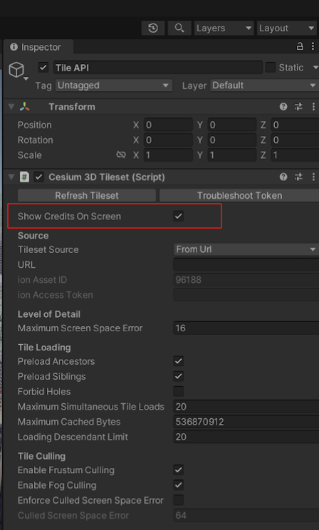 如何为 Cesium for Unity 启用归因