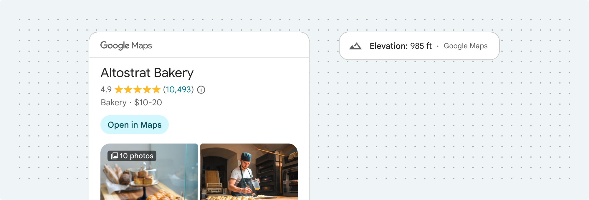 מימין: שיוך טקסטואלי של מפות Google, משמאל: שיוך לוגו של מפות Google