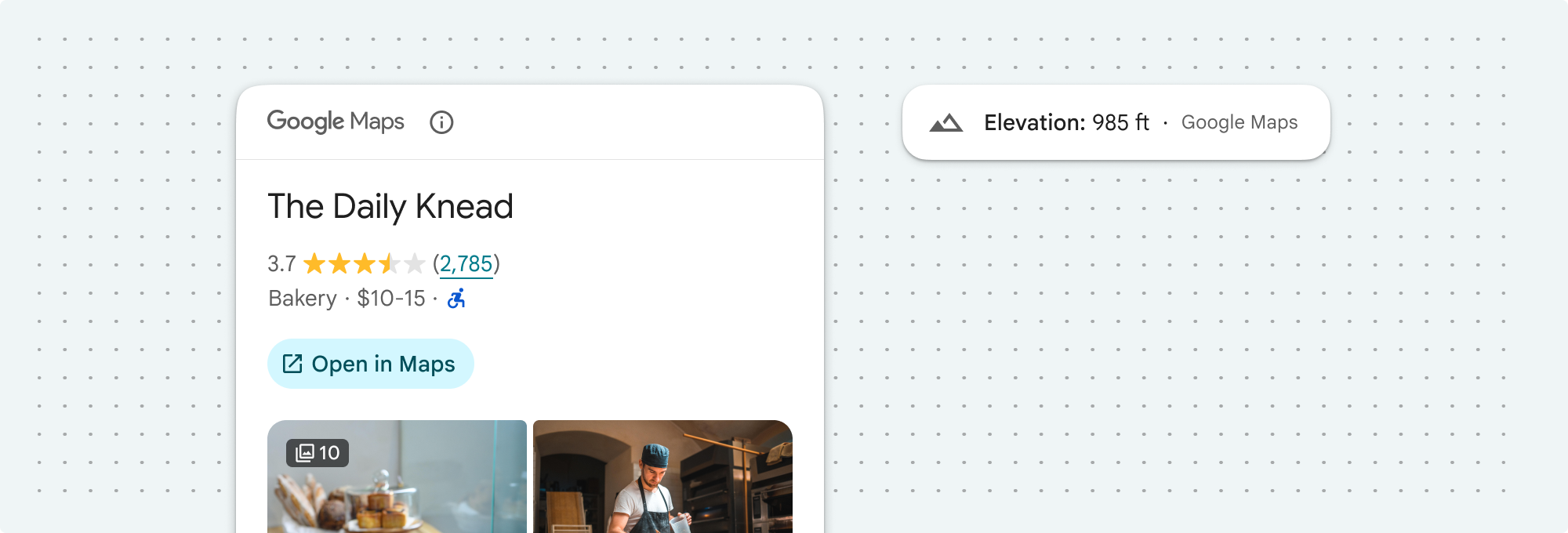 Esquerda: atribuição do logotipo do Google Maps. Direita: atribuição de texto do Google Maps.