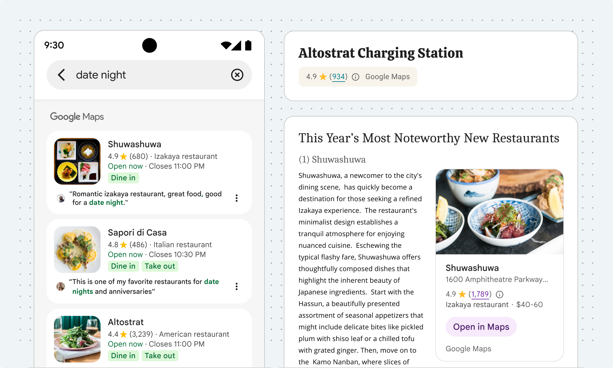 نمونه ای از اسناد Google Maps که در بالا، پایین و کنار محتوا قرار گرفته است