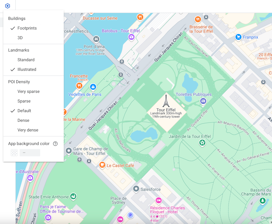 一张教区地图，其中的建筑物采用 2D 平面图样式