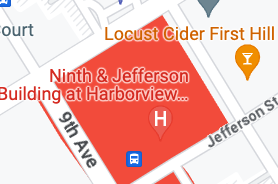 Zbliżenie na szpital, na którym widać ukrytą funkcję mapy budynku i brak nakładki