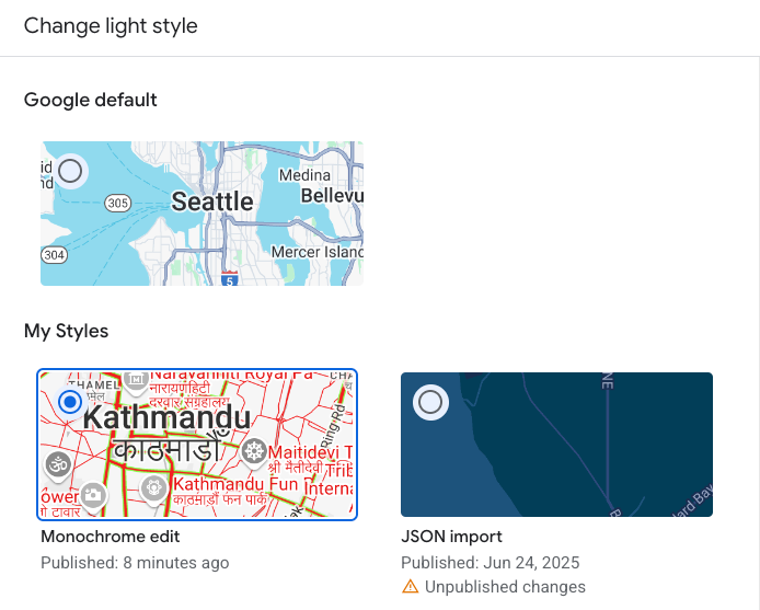 یک سبک نقشه برای حالت روشن انتخاب کنید