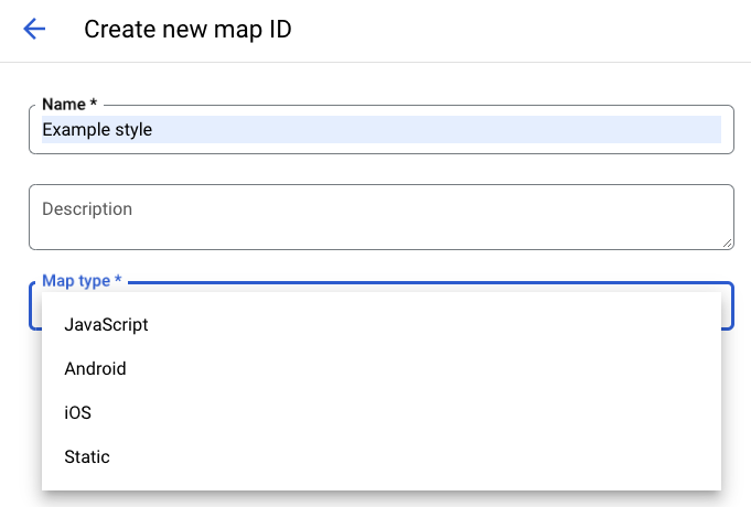 Wybieranie typu mapy na stronie identyfikatora mapy