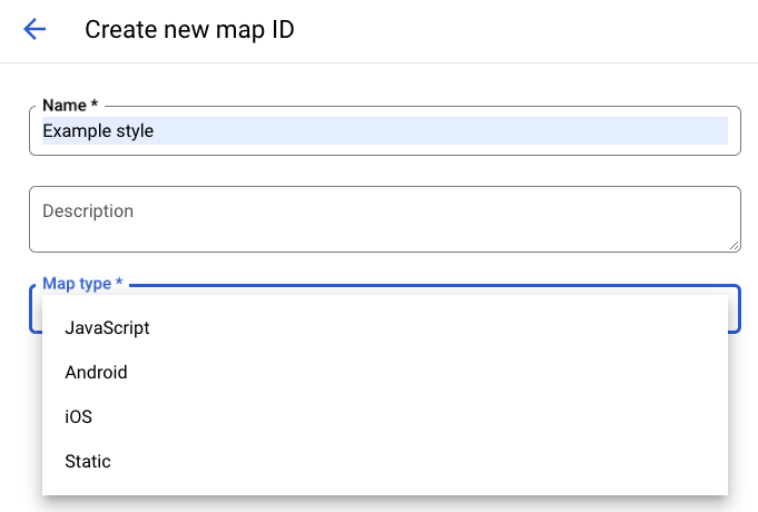 Seleziona un tipo di mappa nella pagina ID mappa