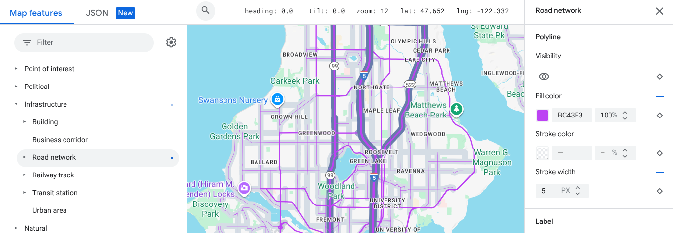 মানচিত্র শৈলী রাস্তা নেটওয়ার্ক ভরাট রঙ পরিবর্তন দেখাচ্ছে