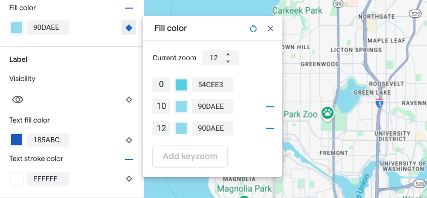 Gaya tingkat zoom baru untuk tingkat zoom 12 saat ini muncul di panel gaya visual tingkat zoom dengan nilai peta dasarnya yang default.