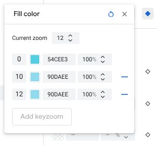 Um novo estilo de nível de zoom para o nível 12 atual aparece no painel de estilização com o valor padrão do mapa de base.