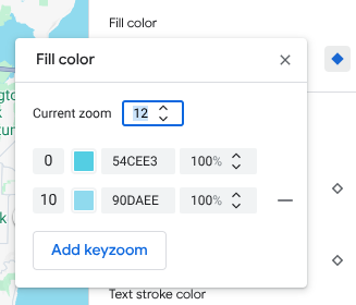 Un menú que muestra todos los diseños de Keyzoom y un selector para el nivel de zoom actual