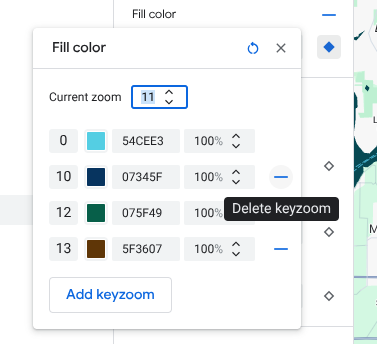 Para excluir um estilo de nível de zoom, selecione o ícone de menos