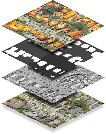 Rendering von vier gestapelten Rastern.