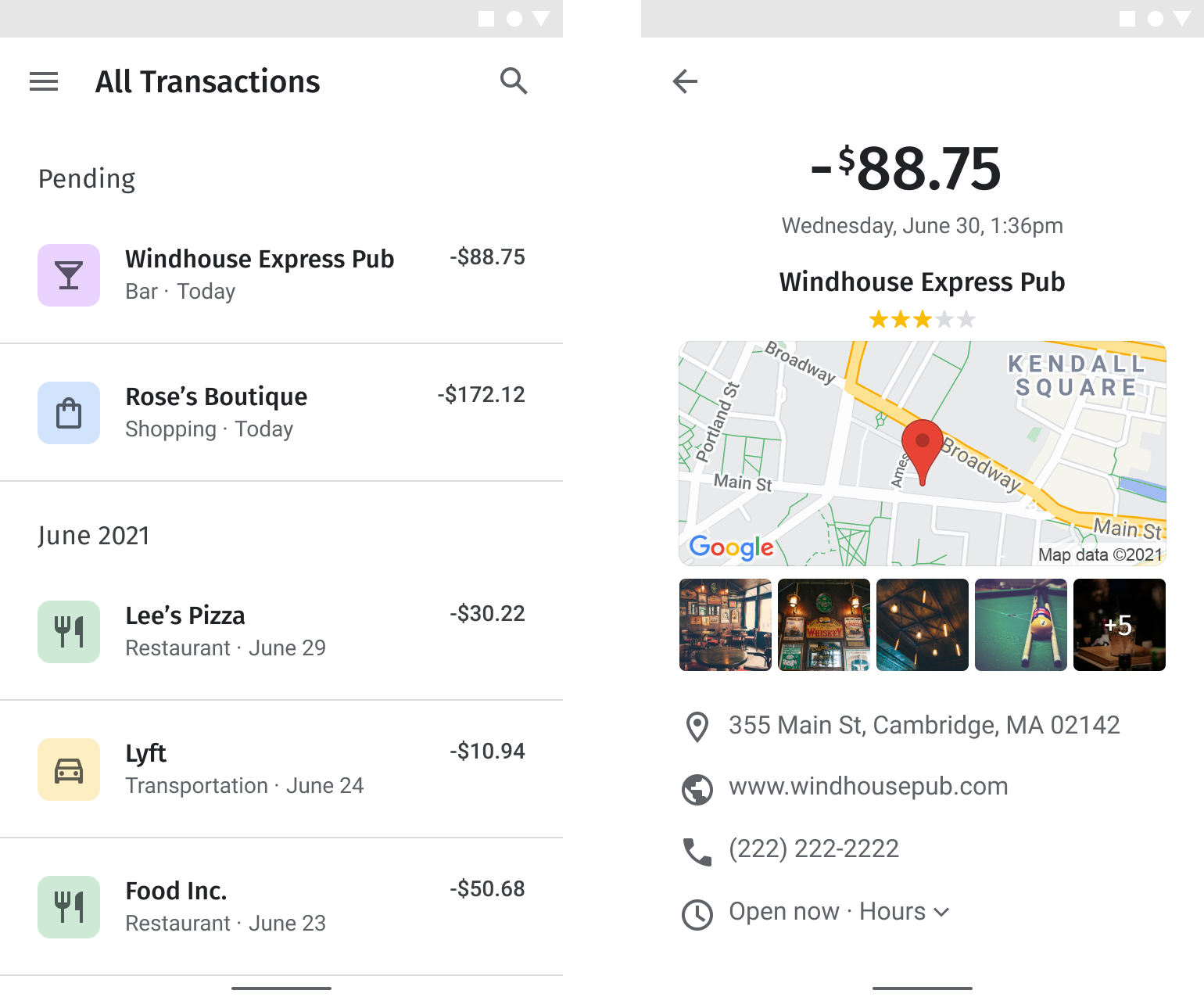 Exemples d'écrans utilisant les transactions enrichies